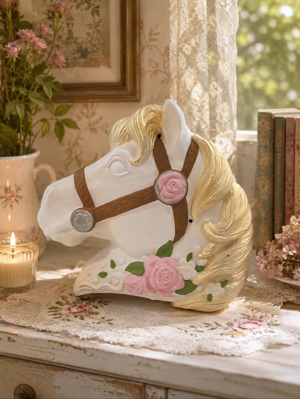 🐴 Cottagecore Carousel Horse Ceramic Wall Plaque | Fairytale Horse Lover Decor